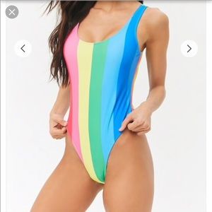 Forever 21 Rainbow Stripe One Piece Swimsuit Small